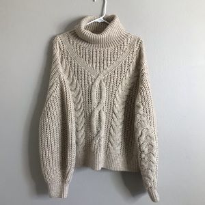 H&M Beige Cable Knit Turtleneck Sweater